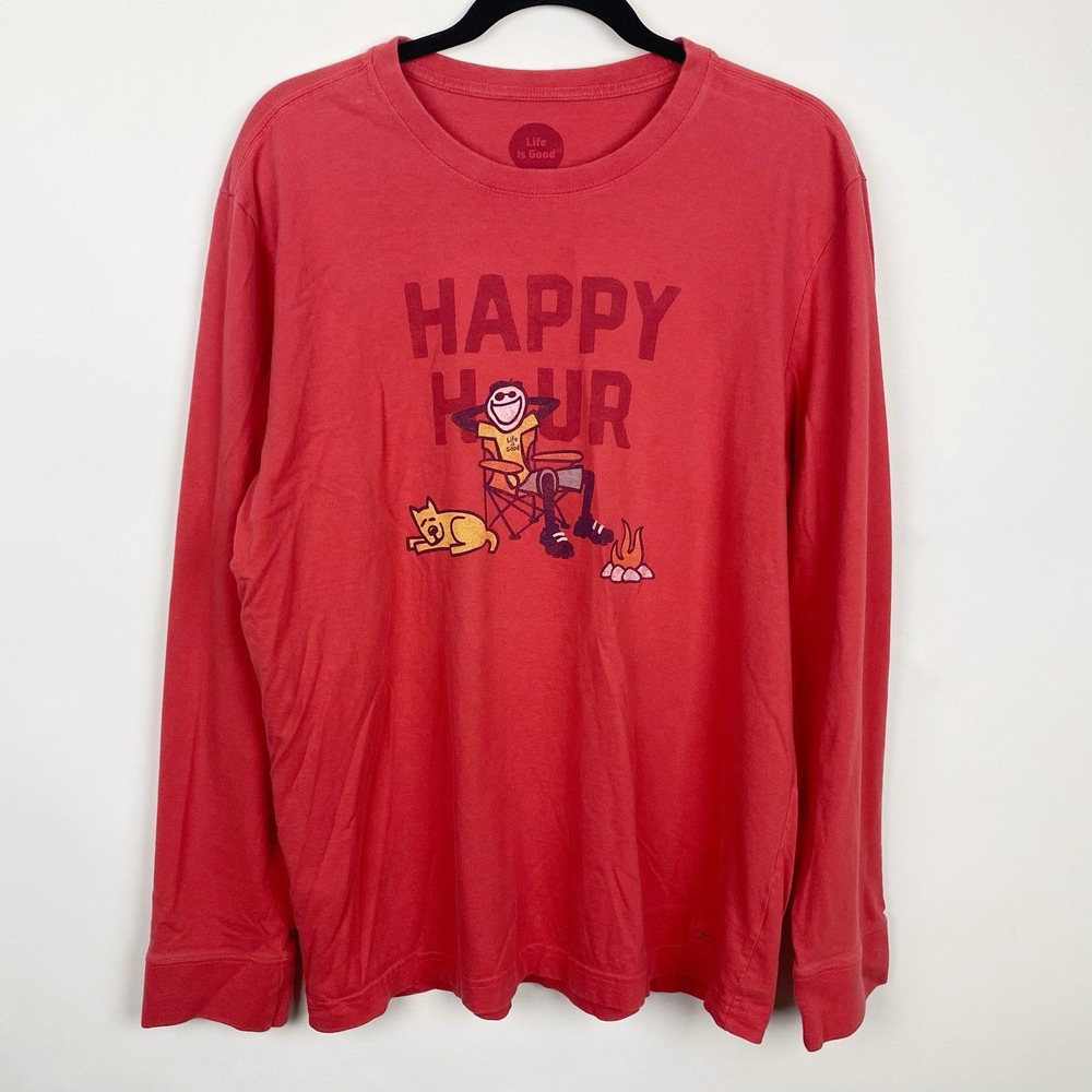 Life is Good‎ Crusher Tee Happy Hour Campfire Long Sleeve Shirt Mens L Red
